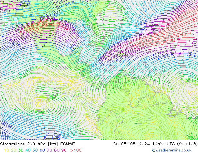 Stroomlijn 200 hPa ECMWF zo 05.05.2024 12 UTC