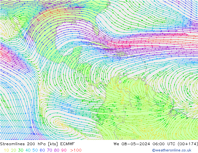 Ligne de courant 200 hPa ECMWF mer 08.05.2024 06 UTC