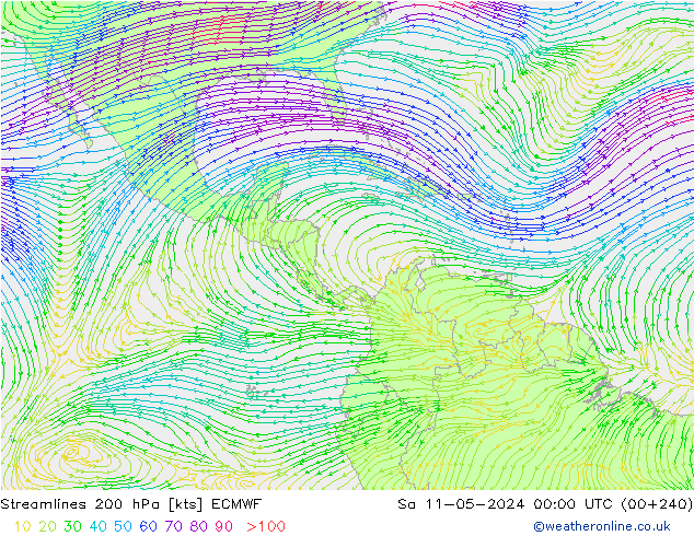 Streamlines 200 hPa ECMWF Sa 11.05.2024 00 UTC