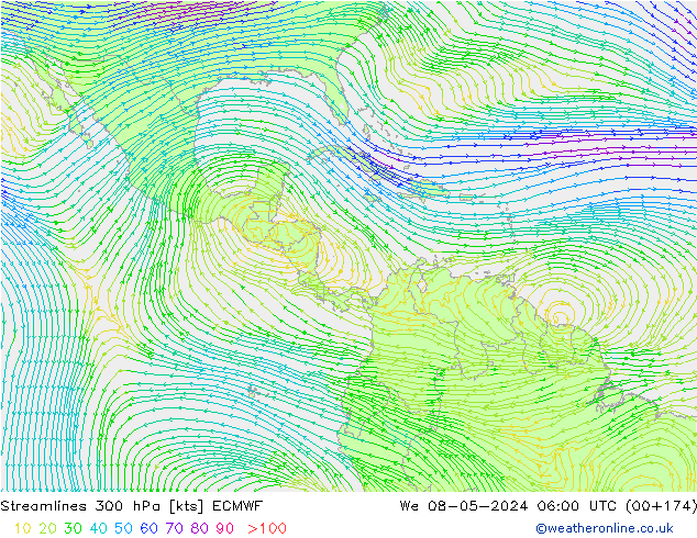 Streamlines 300 hPa ECMWF We 08.05.2024 06 UTC