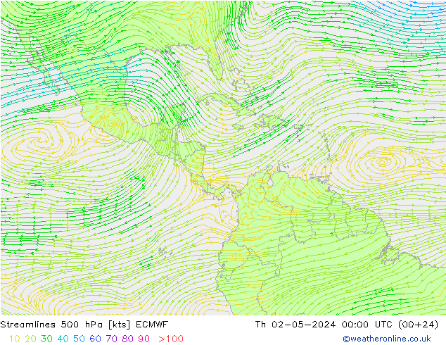 Linia prądu 500 hPa ECMWF czw. 02.05.2024 00 UTC