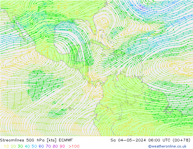 ветер 500 гПа ECMWF сб 04.05.2024 06 UTC