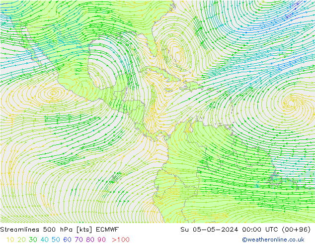 Linha de corrente 500 hPa ECMWF Dom 05.05.2024 00 UTC