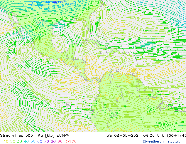 Ligne de courant 500 hPa ECMWF mer 08.05.2024 06 UTC