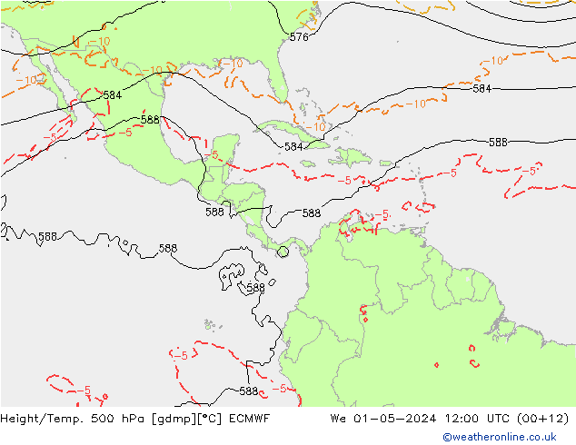 Z500/Rain (+SLP)/Z850 ECMWF ср 01.05.2024 12 UTC