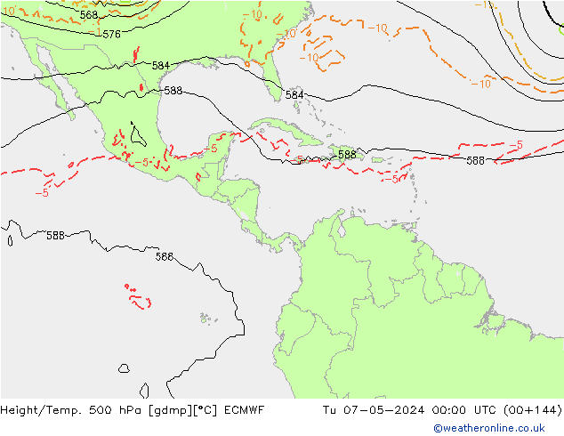 Height/Temp. 500 hPa ECMWF wto. 07.05.2024 00 UTC