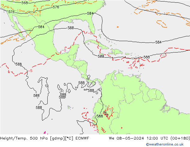 Height/Temp. 500 hPa ECMWF mer 08.05.2024 12 UTC