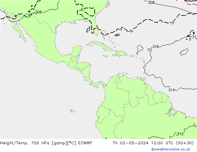 Height/Temp. 700 гПа ECMWF чт 02.05.2024 12 UTC