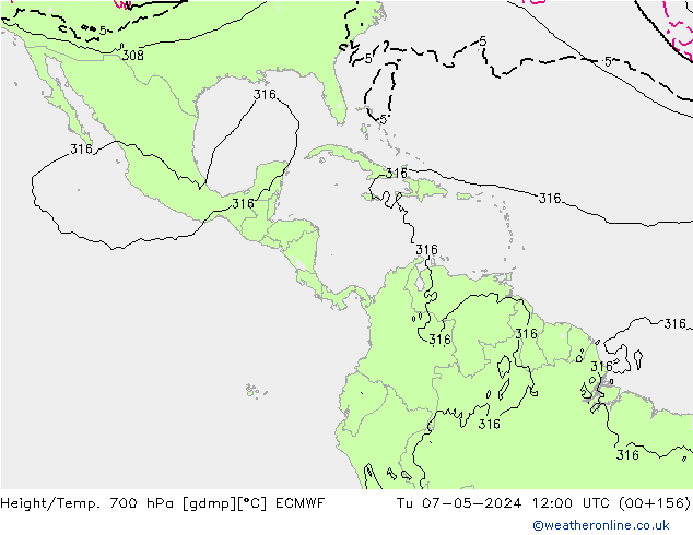 Height/Temp. 700 hPa ECMWF Út 07.05.2024 12 UTC