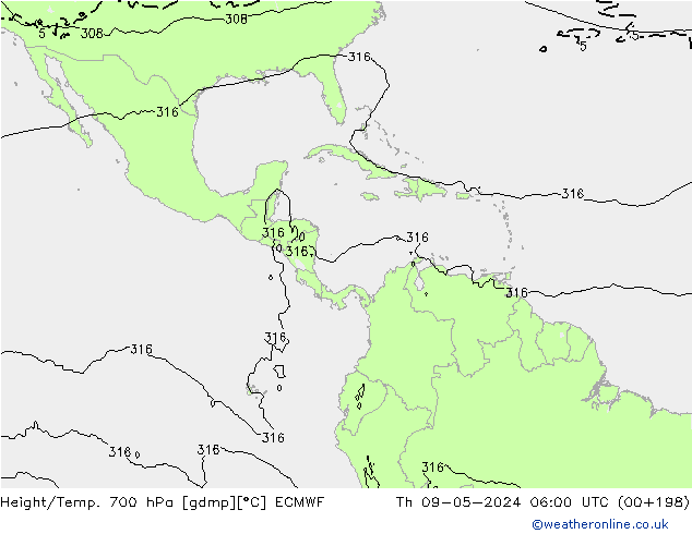 Height/Temp. 700 hPa ECMWF Th 09.05.2024 06 UTC