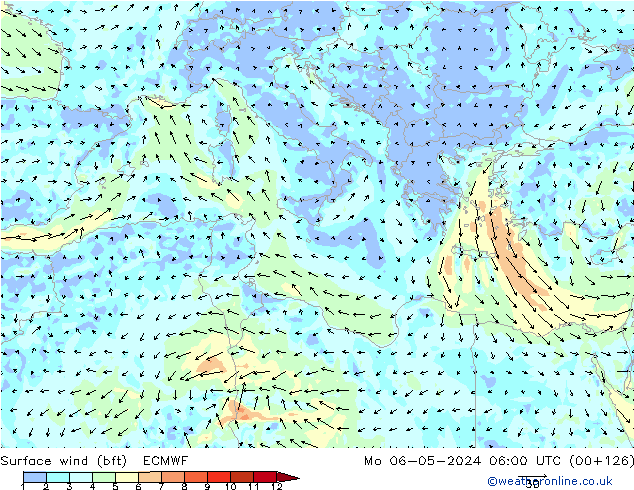  10 m (bft) ECMWF  06.05.2024 06 UTC