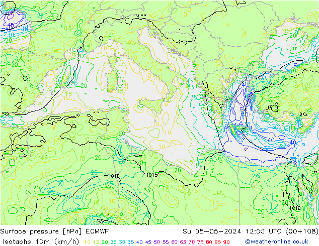 Eşrüzgar Hızları (km/sa) ECMWF Paz 05.05.2024 12 UTC