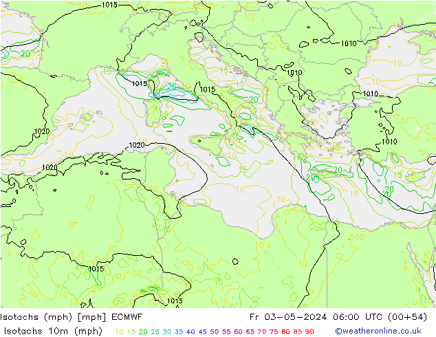 Isotachs (mph) ECMWF Fr 03.05.2024 06 UTC