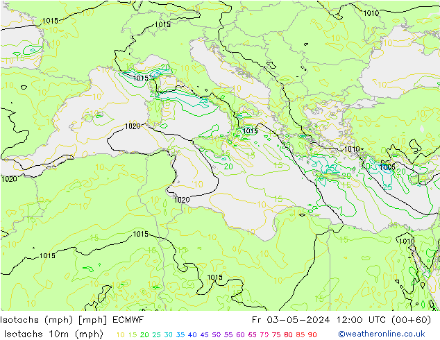 Isotachs (mph) ECMWF Sex 03.05.2024 12 UTC