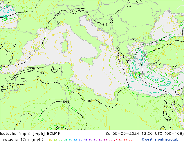 Isotachs (mph) ECMWF Su 05.05.2024 12 UTC