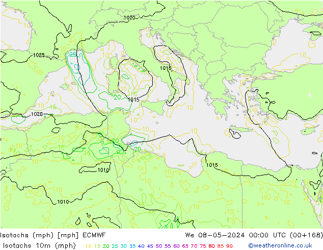 Isotachs (mph) ECMWF We 08.05.2024 00 UTC