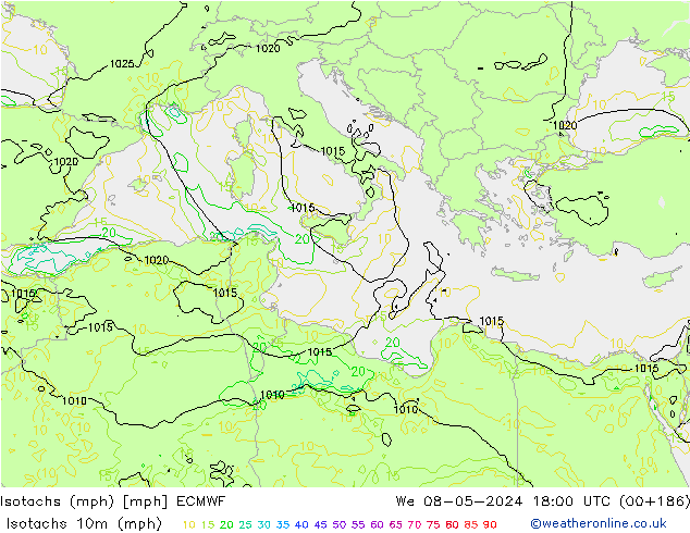 Isotachs (mph) ECMWF We 08.05.2024 18 UTC