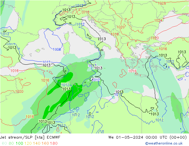 Jet stream/SLP ECMWF We 01.05.2024 00 UTC