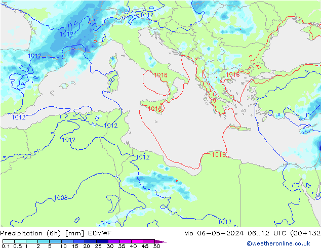 Z500/Rain (+SLP)/Z850 ECMWF пн 06.05.2024 12 UTC