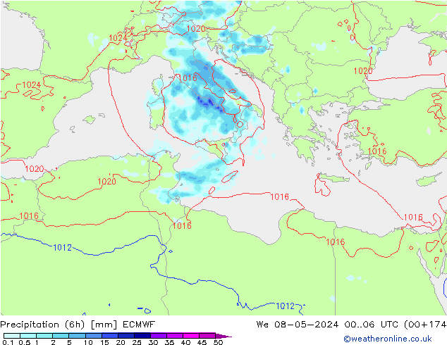 Precipitação (6h) ECMWF Qua 08.05.2024 06 UTC