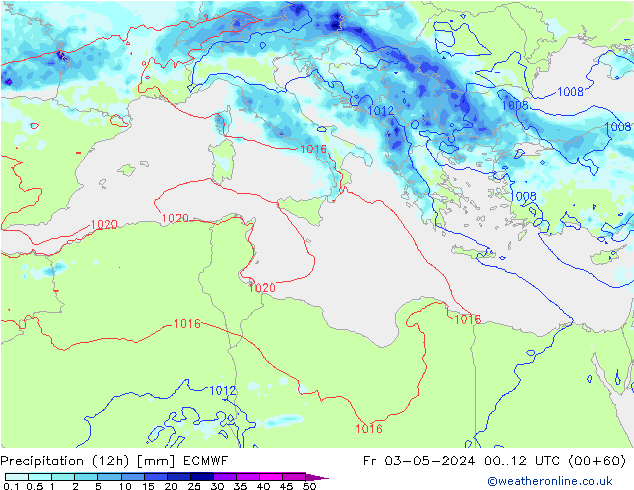 Precipitation (12h) ECMWF Pá 03.05.2024 12 UTC