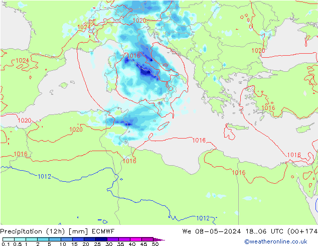 Precipitação (12h) ECMWF Qua 08.05.2024 06 UTC