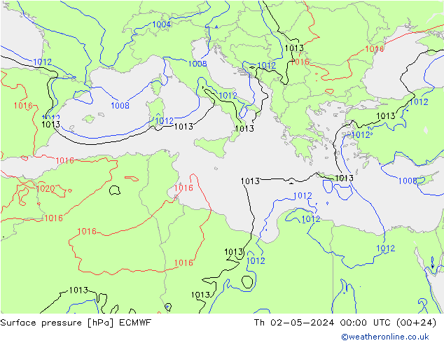 Surface pressure ECMWF Th 02.05.2024 00 UTC