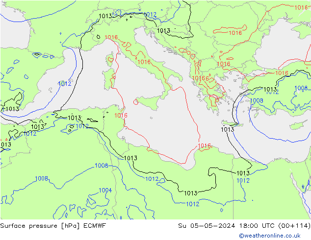 Presión superficial ECMWF dom 05.05.2024 18 UTC