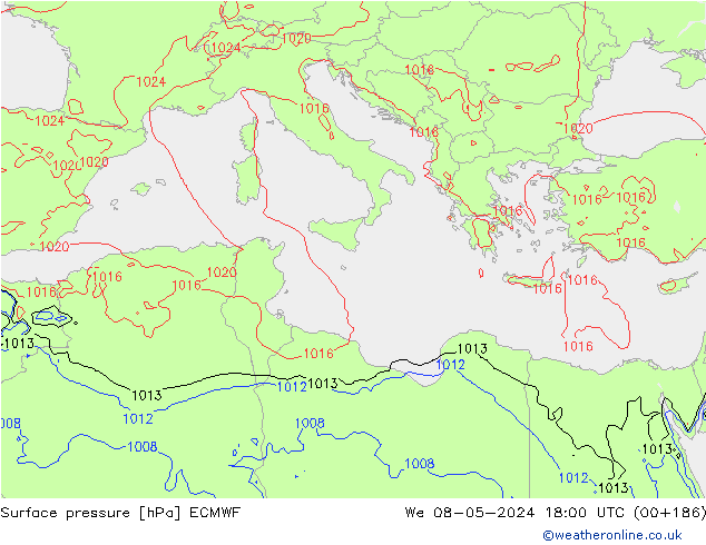 Surface pressure ECMWF We 08.05.2024 18 UTC