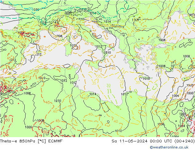 Theta-e 850hPa ECMWF sáb 11.05.2024 00 UTC