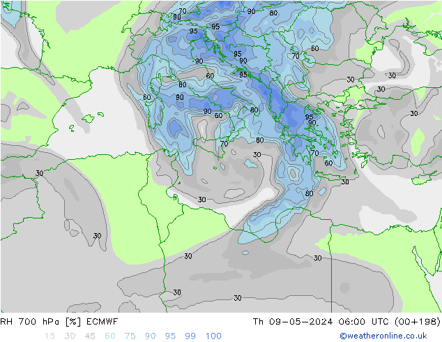 RH 700 hPa ECMWF Th 09.05.2024 06 UTC