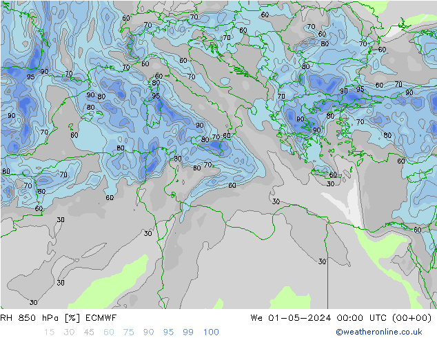 RH 850 hPa ECMWF  01.05.2024 00 UTC