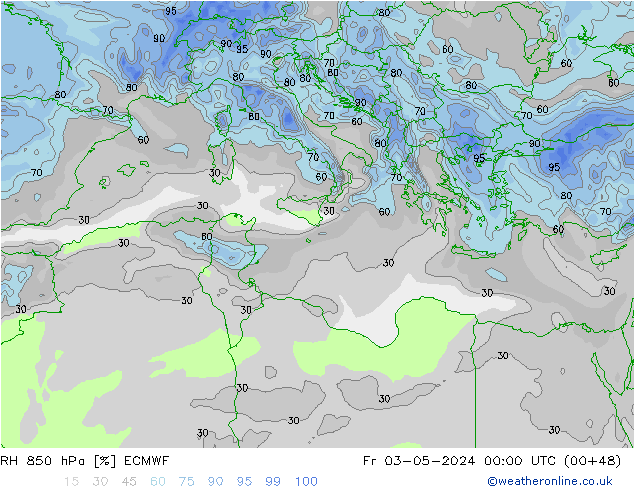 RH 850 hPa ECMWF Sex 03.05.2024 00 UTC