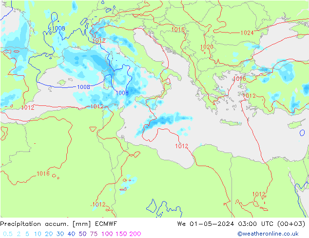 Precipitation accum. ECMWF We 01.05.2024 03 UTC