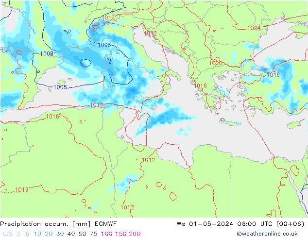 Totale neerslag ECMWF wo 01.05.2024 06 UTC