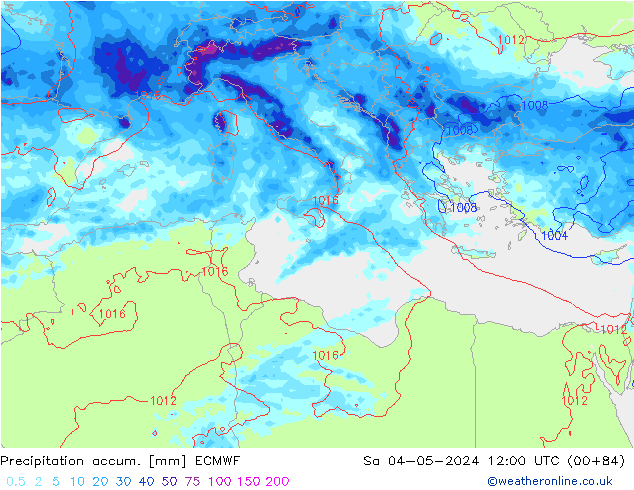 Precipitación acum. ECMWF sáb 04.05.2024 12 UTC