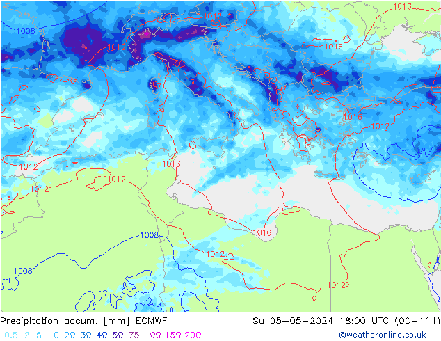 Precipitation accum. ECMWF  05.05.2024 18 UTC