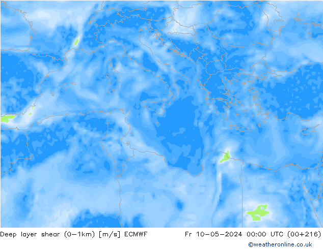 Deep layer shear (0-1km) ECMWF pt. 10.05.2024 00 UTC