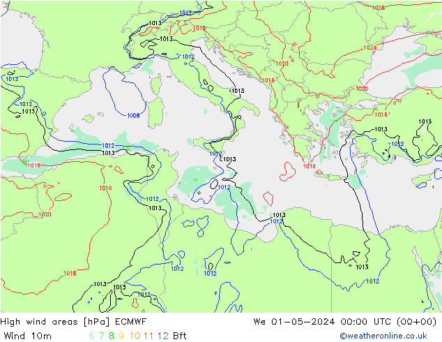 High wind areas ECMWF We 01.05.2024 00 UTC