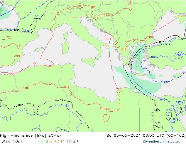 High wind areas ECMWF dom 05.05.2024 06 UTC