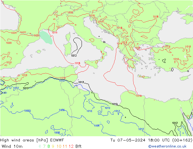 High wind areas ECMWF mar 07.05.2024 18 UTC