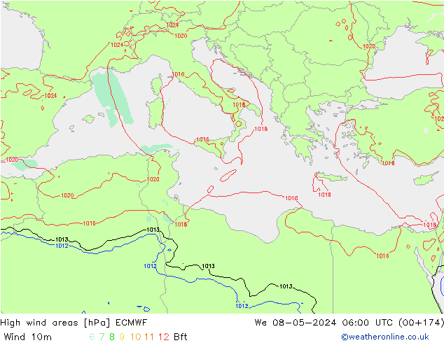 High wind areas ECMWF ср 08.05.2024 06 UTC