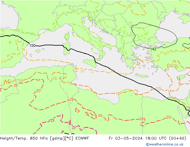 Height/Temp. 850 гПа ECMWF пт 03.05.2024 18 UTC