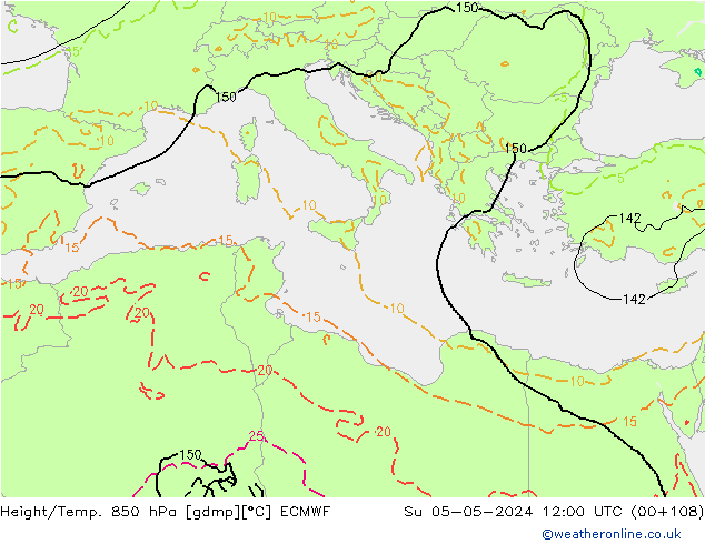 Z500/Rain (+SLP)/Z850 ECMWF nie. 05.05.2024 12 UTC