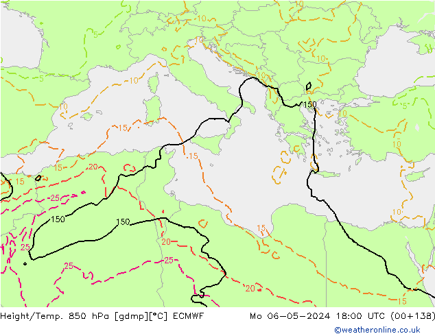 Z500/Rain (+SLP)/Z850 ECMWF pon. 06.05.2024 18 UTC