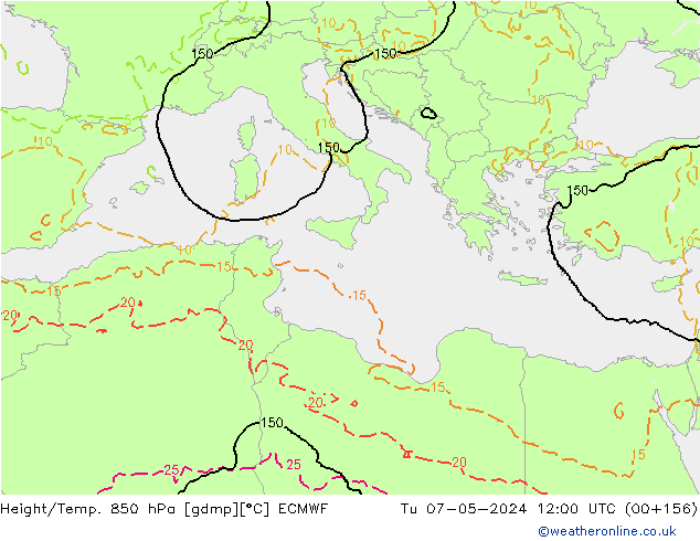 Z500/Yağmur (+YB)/Z850 ECMWF Sa 07.05.2024 12 UTC