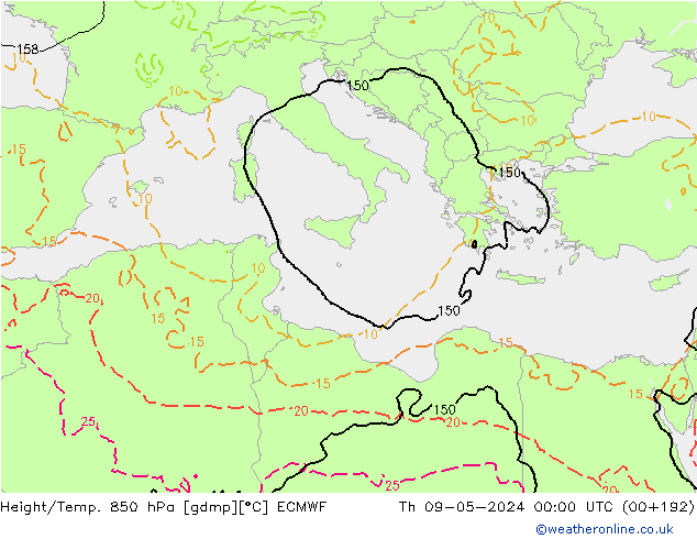 Z500/Rain (+SLP)/Z850 ECMWF Th 09.05.2024 00 UTC