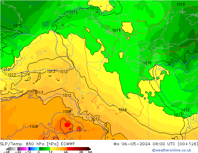 SLP/Temp. 850 hPa ECMWF  06.05.2024 06 UTC