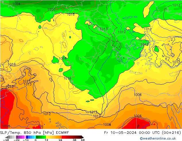 SLP/Temp. 850 hPa ECMWF pt. 10.05.2024 00 UTC