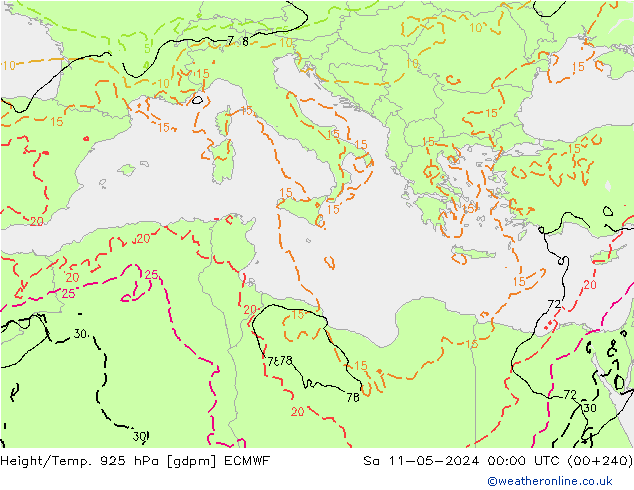 Geop./Temp. 925 hPa ECMWF sáb 11.05.2024 00 UTC